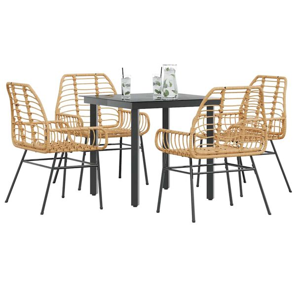 vidaXL Ensemble &agrave; manger jardin 5pcs marron poly rotin verre