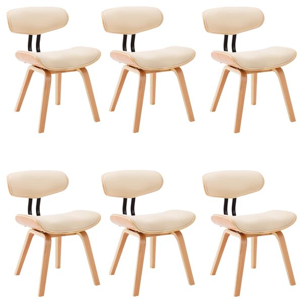vidaXL Chaises &agrave; manger lot de 6 cr&egrave;me bois courb&eacute; et similicuir