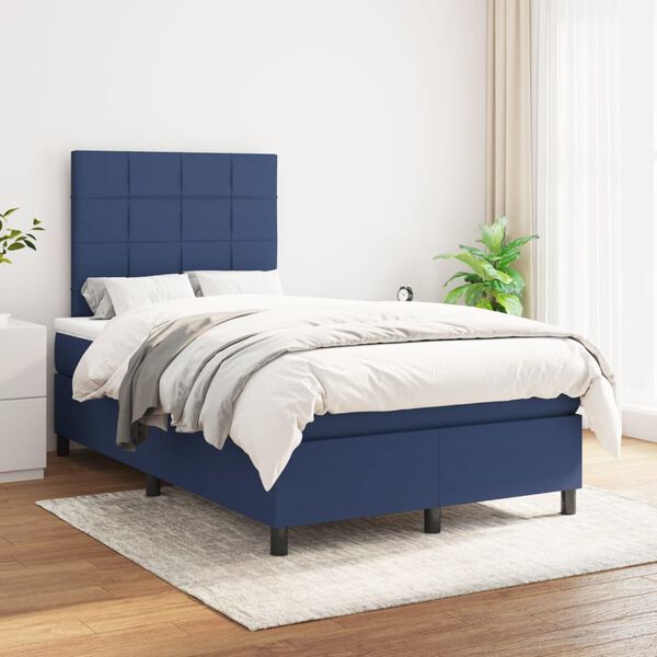 vidaXL Sommier &agrave; lattes de lit avec matelas bleu 120x190 cm tissu