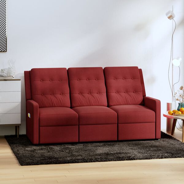 vidaXL Fauteuil de massage inclinable à 3 places rouge bordeaux tissu