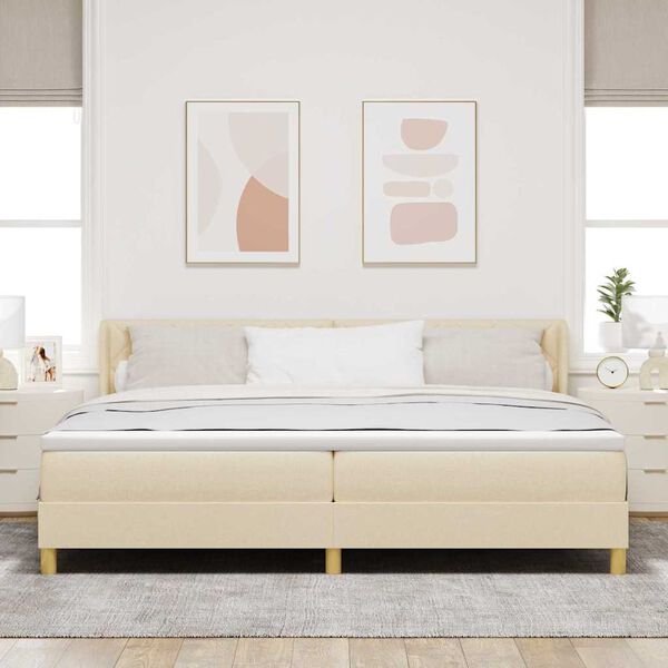 vidaXL Lit &agrave; ressorts avec matelas Cr&egrave;me 200 x 200 cm Polyester