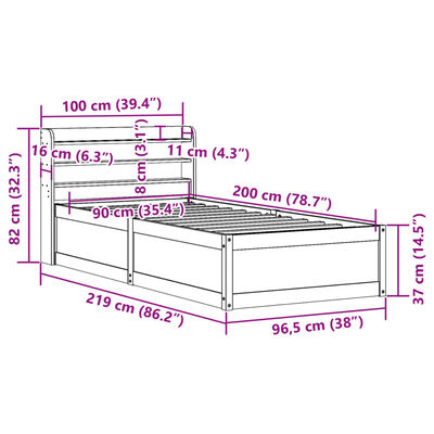 vidaXL Cadre de lit avec tête de lit blanc 90x200cm bois de pin massif