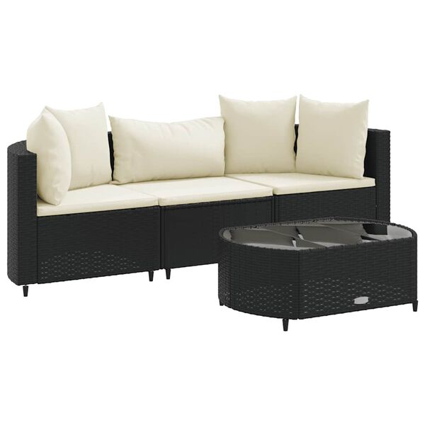 vidaXL Salon de jardin 4 pcs avec coussins noir résine tressée