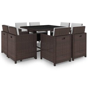 vidaXL Ensemble &agrave; manger d'ext&eacute;rieur avec coussins 9pcs R&eacute;sine tress&eacute;e