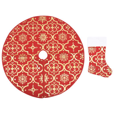vidaXL Jupe de sapin de Noël de luxe avec chaussette Rouge 122cm Tissu