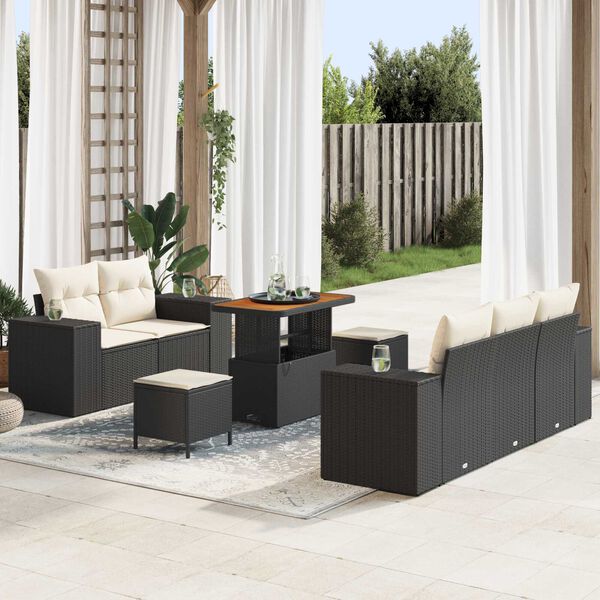 vidaXL Ensemble de canapé de jardin 8 pcs Noir et Crème Poly Rattan