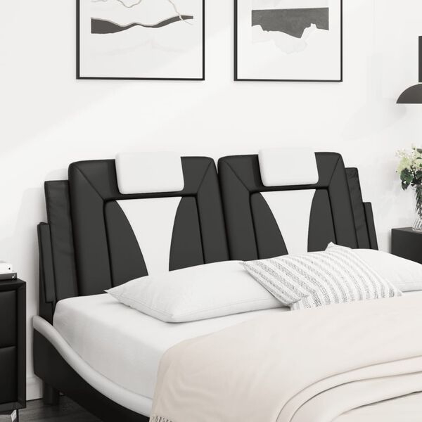 vidaXL Coussin de t&ecirc;te de lit Viana noir et blanc 140 cm similicuir