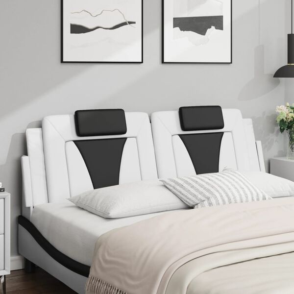 vidaXL Coussin de t&ecirc;te de lit Viana blanc et noir 160 cm similicuir