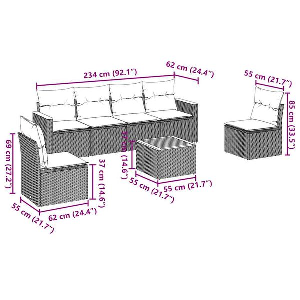 vidaXL Salon de jardin 7 pcs avec coussins noir r&eacute;sine tress&eacute;e
