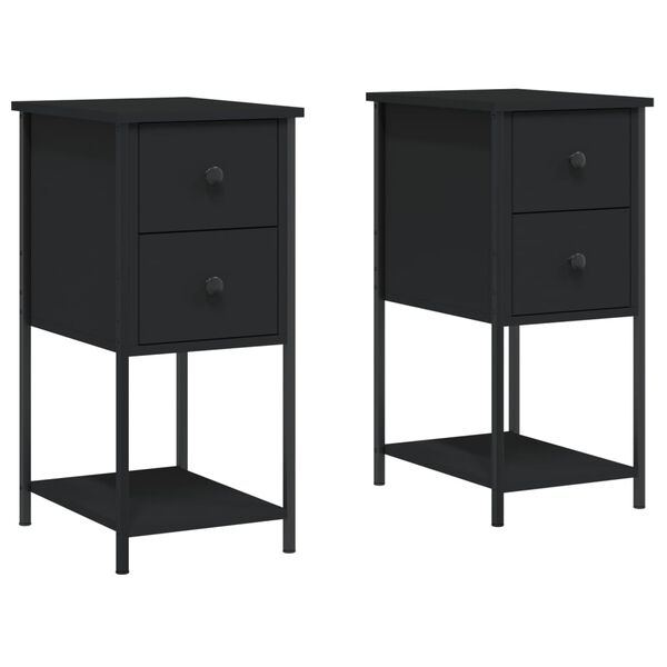 vidaXL Tables de chevet 2 pcs noir 32x42x70 cm bois d'ing&eacute;nierie