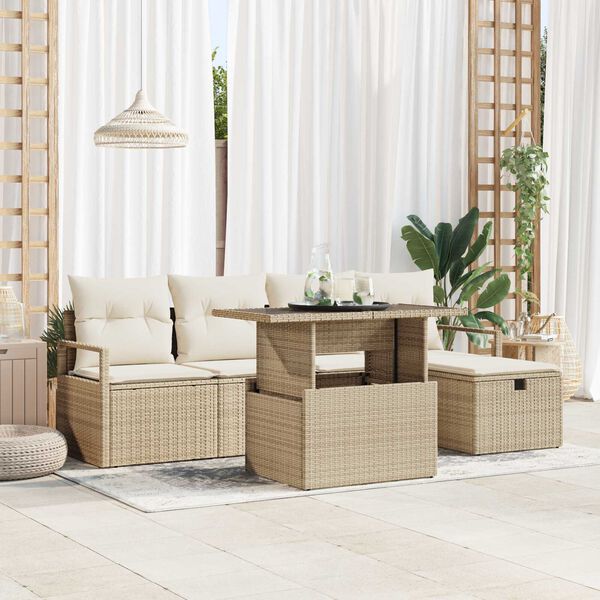 vidaXL Ensemble de canap&eacute; de jardin 6 pcs Beige Poly rotin