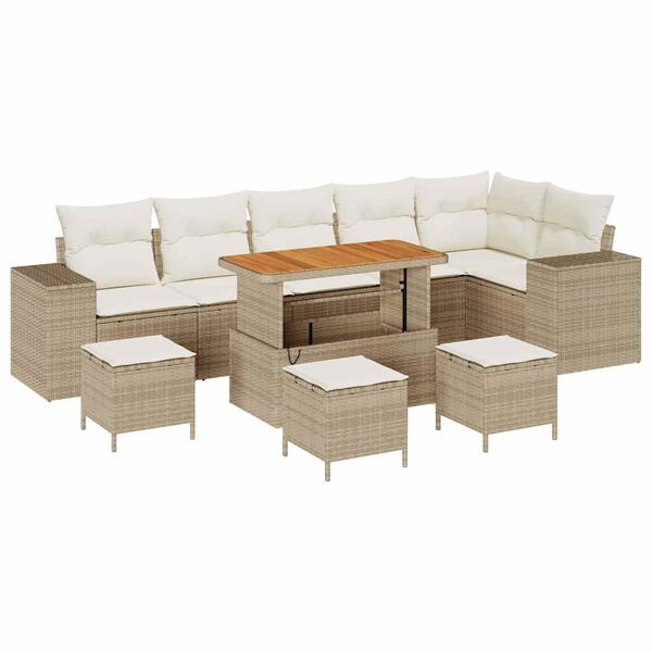 vidaXL Ensemble de canap&eacute; de jardin 10 pcs Beige polyrotin