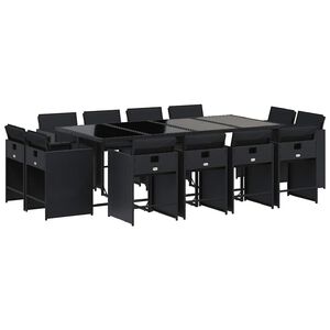 vidaXL Ensemble &agrave; manger de jardin 13 pcs coussins noir r&eacute;sine tress&eacute;e