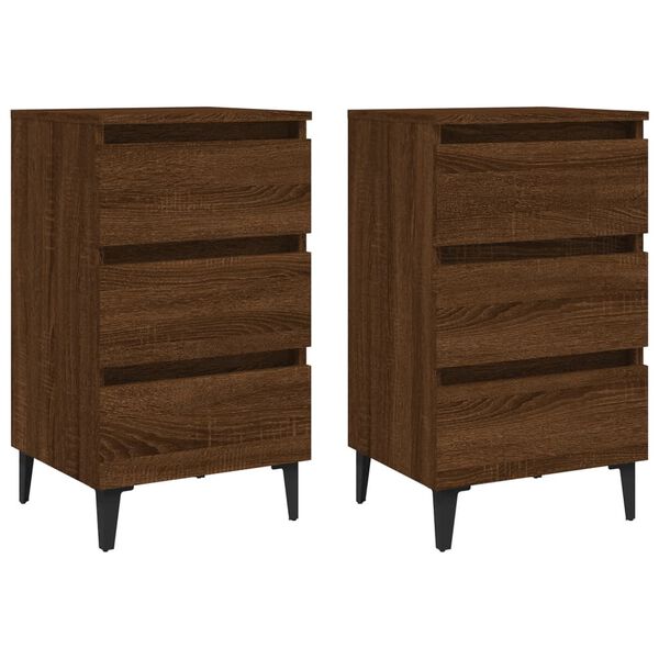 vidaXL Tables de chevet pieds en m&eacute;tal 2 pcs Ch&ecirc;ne marron 40x35x69 cm