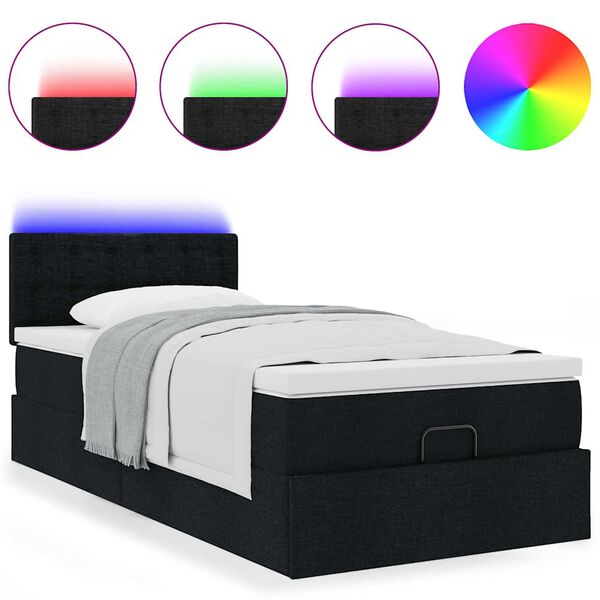 vidaXL Lit ottoman avec matelas et LED noir 80x200cm tissu