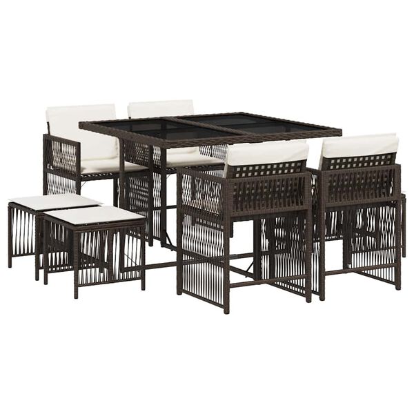 vidaXL Ensemble &agrave; manger de jardin et coussins 9 pcs marron poly rotin