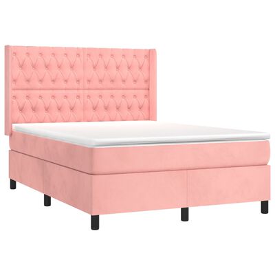 vidaXL Sommier à lattes de lit avec matelas Rose 140x200 cm Velours