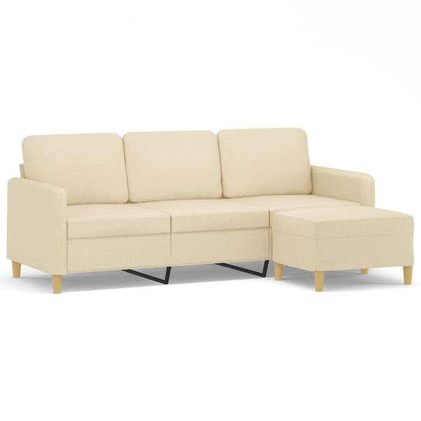 vidaXL Canap&eacute; &agrave; 3 places avec repose-pieds Cr&egrave;me 180 cm Tissu