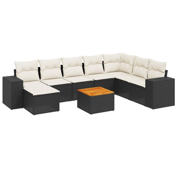vidaXL Salon de jardin 9 pcs avec coussins noir r&eacute;sine tress&eacute;e