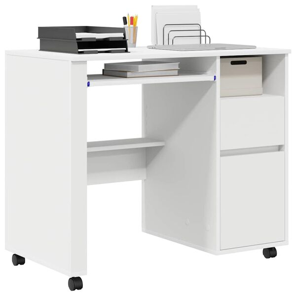 vidaXL Bureau avec roues Blanc 91 x 50 x 77 cm Bois d'ing&eacute;nierie