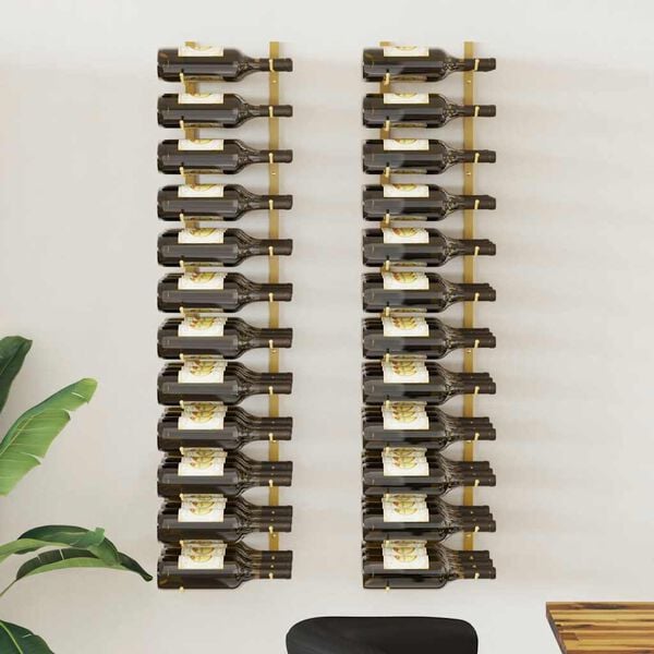 vidaXL Casier &agrave; vin mural pour 36 bouteilles 2 pcs Dor&eacute; Fer