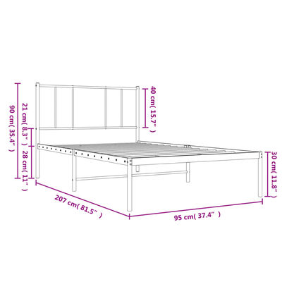 vidaXL Cadre de lit métal sans matelas avec tête de lit noir 90x200 cm