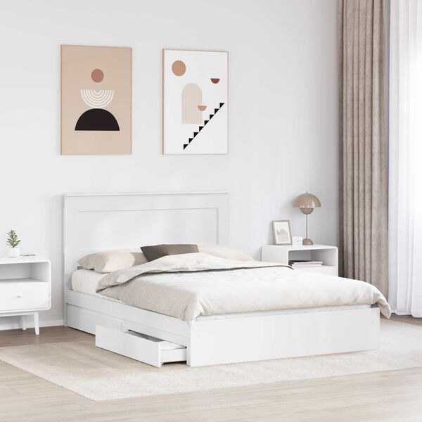 vidaXL Lit de Rangement Blanc 140 x 190 cm Bois d'ing&eacute;nierie