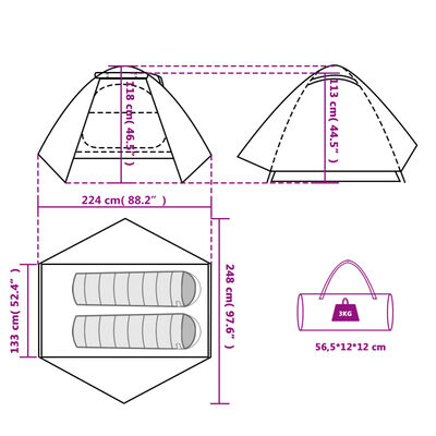 vidaXL Tente de camping à dôme 2 personnes orange imperméable