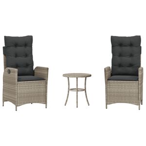 vidaXL Ensemble de bistro 3 pcs et coussins gris clair r&eacute;sine tress&eacute;e