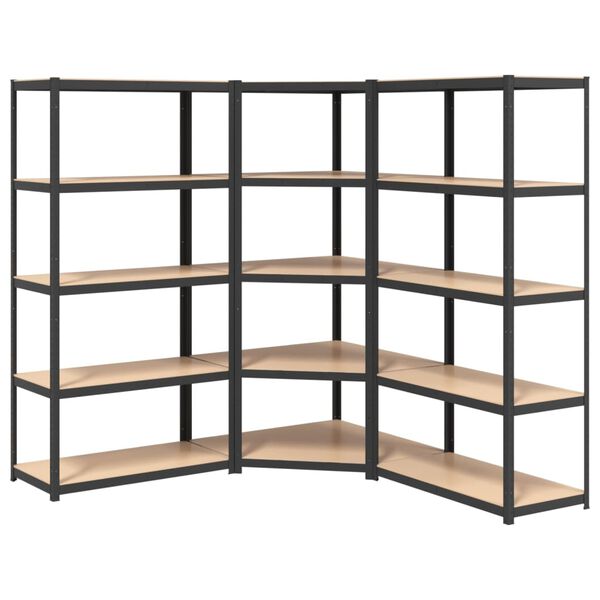 vidaXL &Eacute;tag&egrave;res &agrave; 5 niveaux 3pcs Anthracite Acier et bois d'ing&eacute;nierie