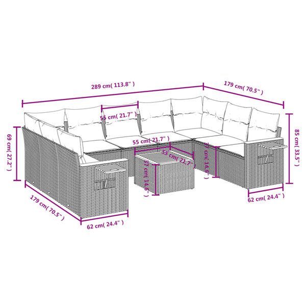 vidaXL Salon de jardin 10 pcs avec coussins noir r&eacute;sine tress&eacute;e