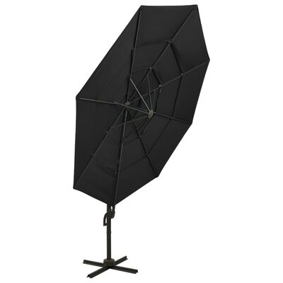 vidaXL Parasol de jardin à 4 niveaux avec mât en aluminium noir 3x3 m