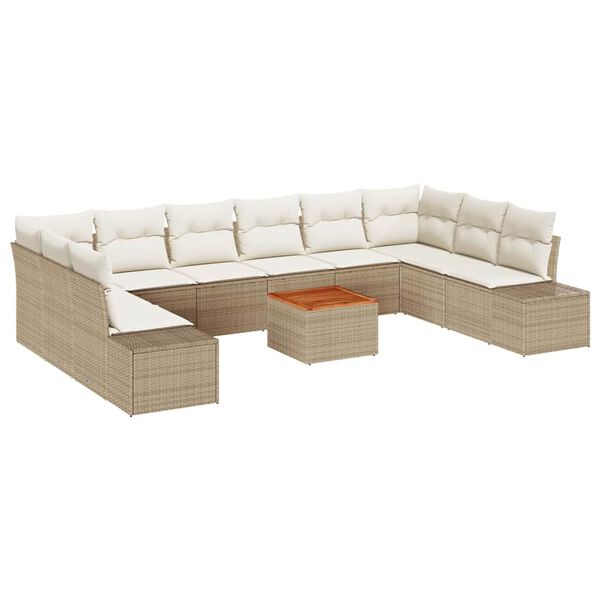 vidaXL Ensemble de canap&eacute; de jardin 11 pcs Beige et blanc