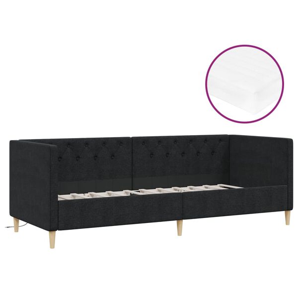 vidaXL Lit avec matelas et USB Noir Tissu 90x200 cm