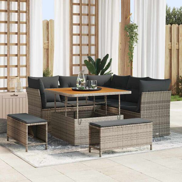 vidaXL Ensemble de canap&eacute; de jardin avec coussin 8 pcs Gris