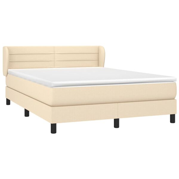 vidaXL Sommier &agrave; lattes de lit avec matelas Cr&egrave;me 140x190 cm Tissu