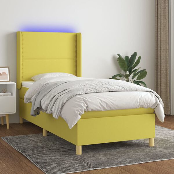 vidaXL Sommier &agrave; lattes de lit matelas et LED Vert 100x200 cm Tissu