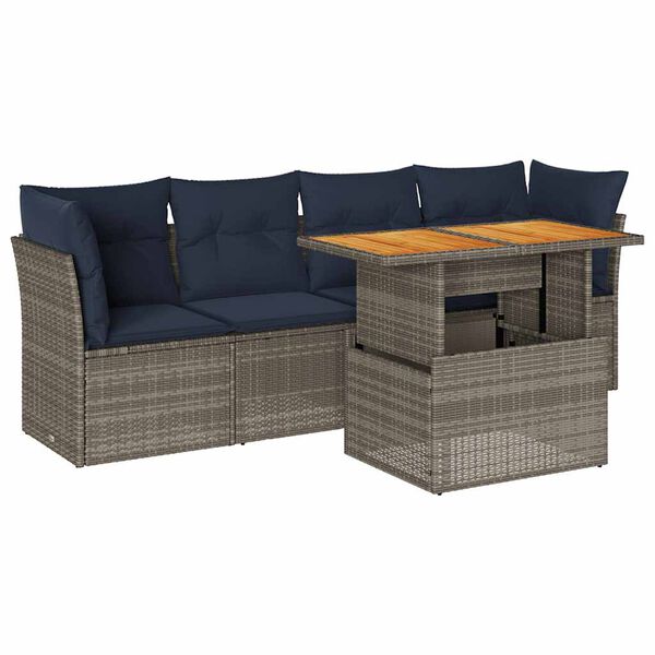 vidaXL Salon de jardin 5 pcs avec coussins gris r&eacute;sine tress&eacute;e