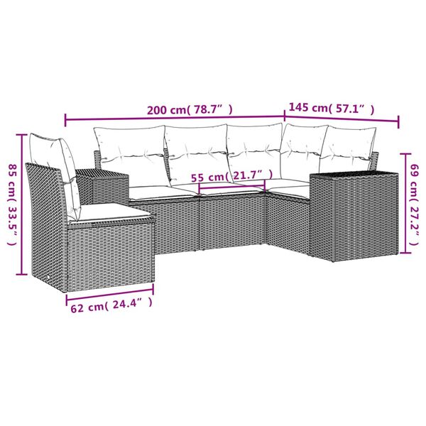 vidaXL Salon de jardin 5 pcs avec coussins noir r&eacute;sine tress&eacute;e