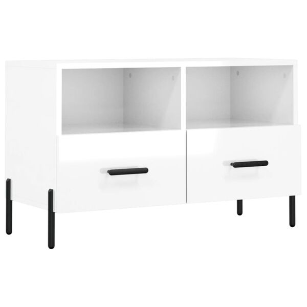 vidaXL Meuble TV Blanc brillant 80x36x50 cm Bois d'ing&eacute;nierie