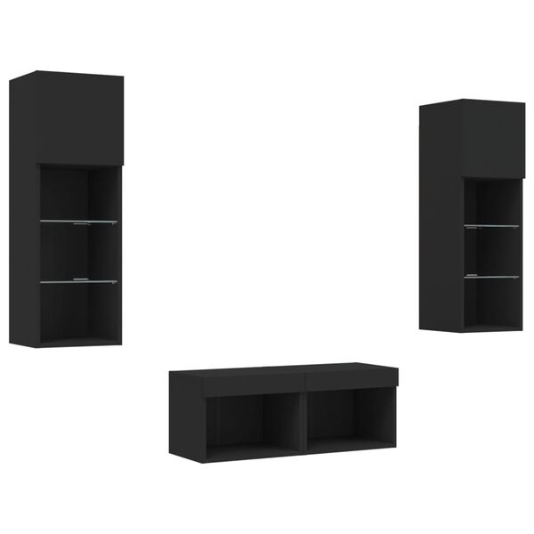 vidaXL Meuble TV muraux 4 pcs avec lumi&egrave;res LED noir