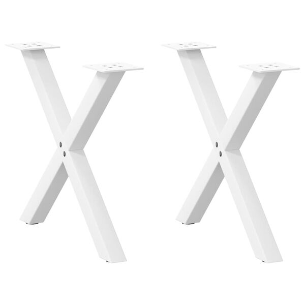 vidaXL Pieds de table basse en forme de X, 2 pi&egrave;ces, blanc, 50 x (42-43) cm, acier