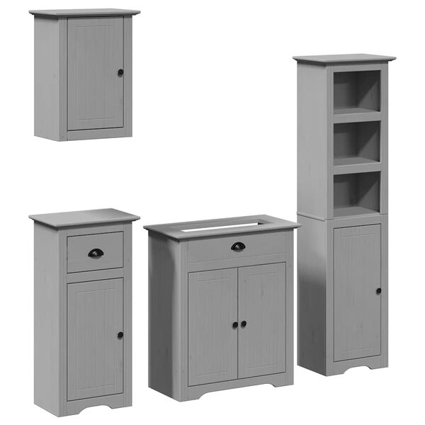 vidaXL Meubles de salle de bain 4 pcs BODO gris bois de pin massif