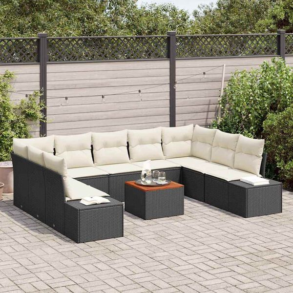 vidaXL Ensemble de canap&eacute; de jardin avec coussin 10 pcs Noir polyrotin