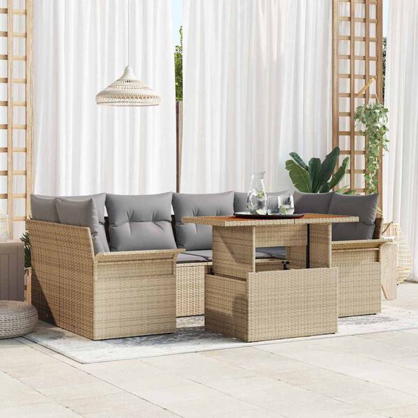 vidaXL Ensemble de canap&eacute; de jardin 7 pcs beige et gris clair