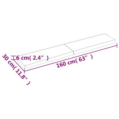 vidaXL Comptoir de salle de bain 160x30x(2-6)cm bois massif non traité