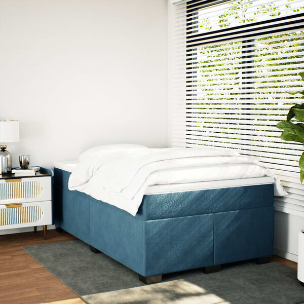 vidaXL Sommier &agrave; lattes de lit et matelas bleu fonc&eacute; 120x190cm velours