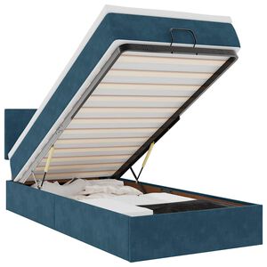 vidaXL Cadre de lit ottoman avec matelas bleu fonc&eacute; 100x200 cm velours