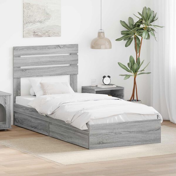 vidaXL Lit de Rangement Gris Sonoma 90 x 200 cm Bois d'ing&eacute;nierie