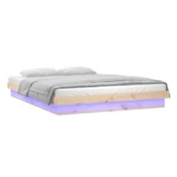 vidaXL Cadre de lit &agrave; LED sans matelas 140x200 cm bois massif